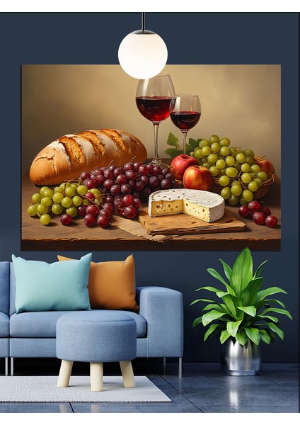 Şarap ve Meyve Sofrası Dekoratif Kanvas - Mdf Ahşap Tablo fiyatları