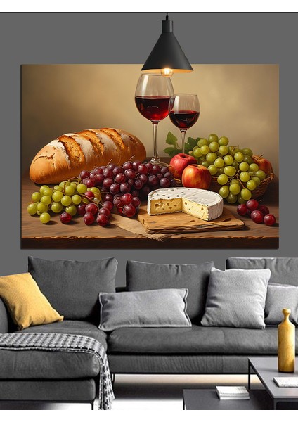 Şarap ve Meyve Sofrası Dekoratif Kanvas - Mdf Ahşap Tablo fırsatları
