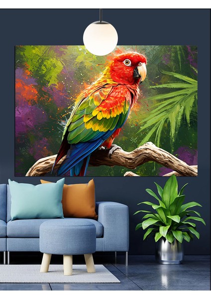 Yeşil Yaprak Papağan Dekoratif Kanvas - Mdf Ahşap Tablo