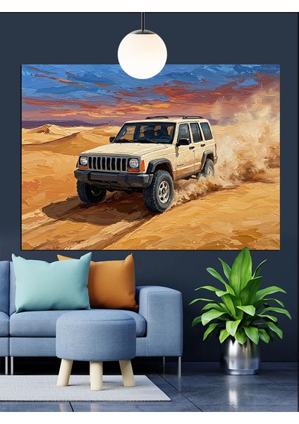 Kum Çölünde Jeep Araç Dekoratif Kanvas - Mdf Ahşap Tablo fiyatları