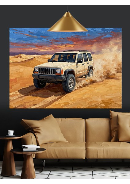 Kum Çölünde Jeep Araç Dekoratif Kanvas - Mdf Ahşap Tablo modelleri