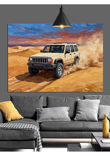 Kum Çölünde Jeep Araç Dekoratif Kanvas - Mdf Ahşap Tablo fırsatları