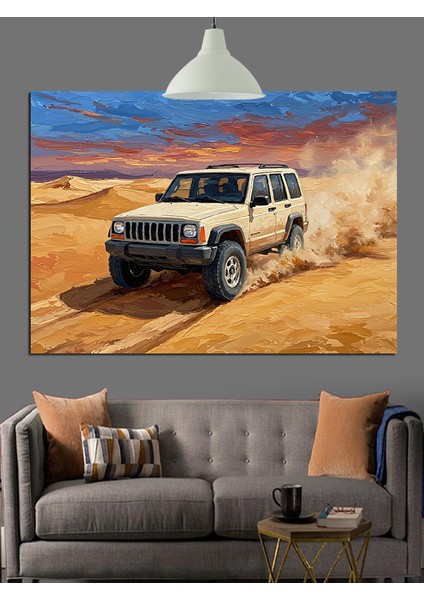 Kum Çölünde Jeep Araç Dekoratif Kanvas - Mdf Ahşap Tablo indirimleri