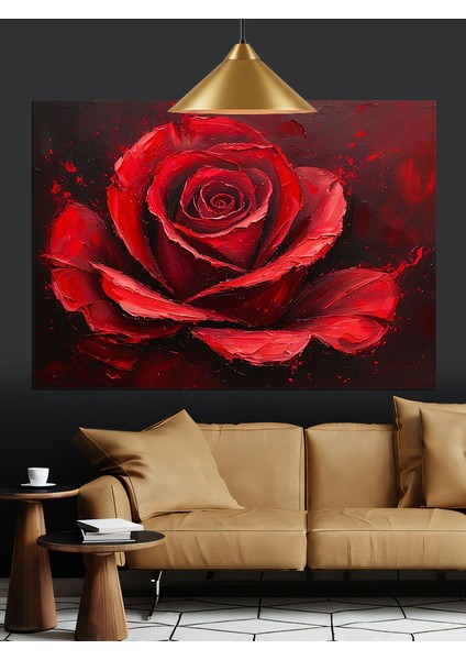 Kırmızı Gül Tablo Dekoratif Kanvas - Mdf Ahşap Tablo
