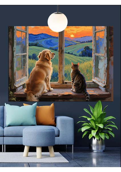 Pencere Önü Dostlar Dekoratif Kanvas - Mdf Ahşap Tablo