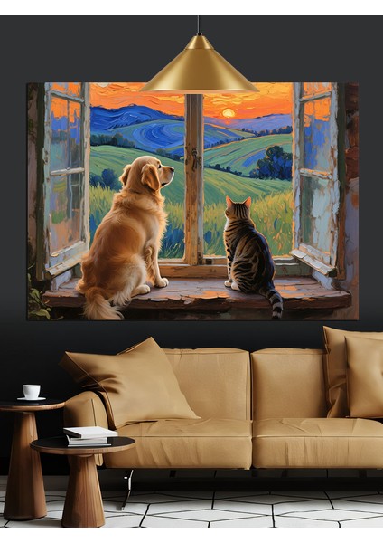 Pencere Önü Dostlar Dekoratif Kanvas - Mdf Ahşap Tablo fiyatları