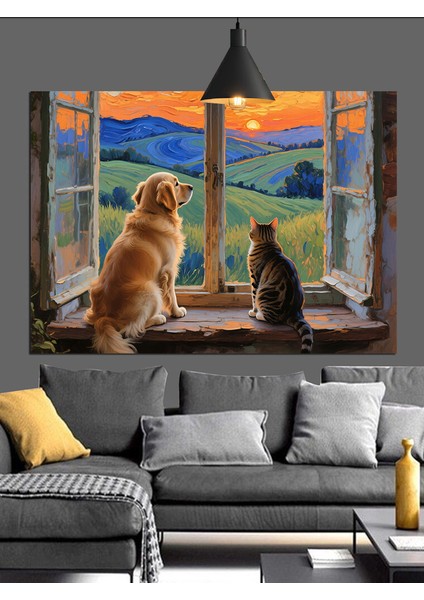 Pencere Önü Dostlar Dekoratif Kanvas - Mdf Ahşap Tablo modelleri