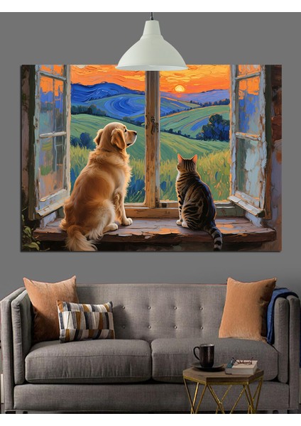 Pencere Önü Dostlar Dekoratif Kanvas - Mdf Ahşap Tablo fırsatları