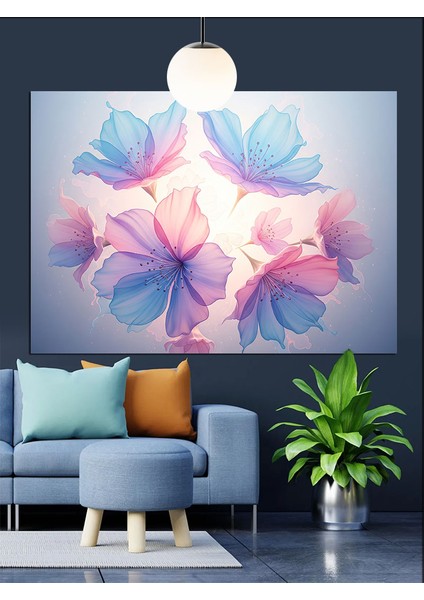 Pastel Renkli Çiçekler Dekoratif Kanvas - Mdf Ahşap Tablo