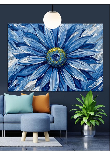 Mavi Papatya Çiçek Dekoratif Kanvas - Mdf Ahşap Tablo