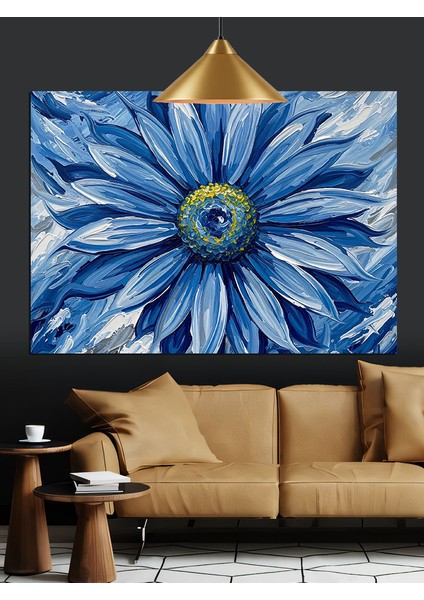 Mavi Papatya Çiçek Dekoratif Kanvas - Mdf Ahşap Tablo fiyatları