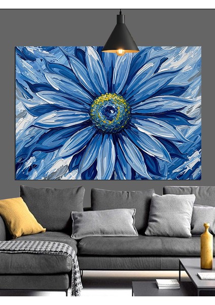 Mavi Papatya Çiçek Dekoratif Kanvas - Mdf Ahşap Tablo modelleri