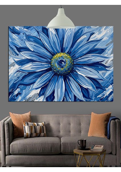 Mavi Papatya Çiçek Dekoratif Kanvas - Mdf Ahşap Tablo fırsatları