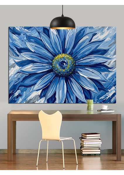Mavi Papatya Çiçek Dekoratif Kanvas - Mdf Ahşap Tablo indirimleri