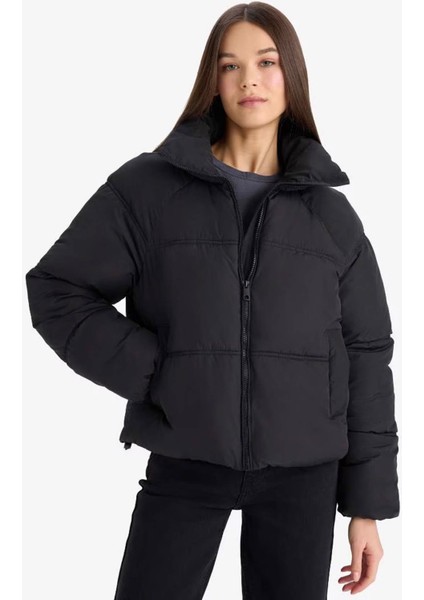 Su Geçirmez Regular Fit Dik Yaka Fermuarlı Şişme Mont E8690AX25AU