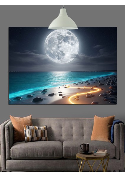 Ayışığında Kumsal Deniz Dekoratif Kanvas - Mdf Ahşap Tablo