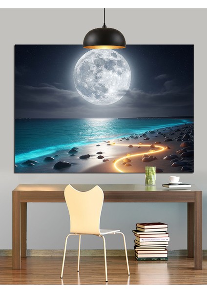 Ayışığında Kumsal Deniz Dekoratif Kanvas - Mdf Ahşap Tablo fiyatları