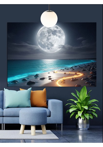 Ayışığında Kumsal Deniz Dekoratif Kanvas - Mdf Ahşap Tablo modelleri
