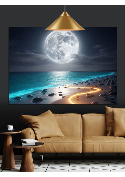 Ayışığında Kumsal Deniz Dekoratif Kanvas - Mdf Ahşap Tablo fırsatları
