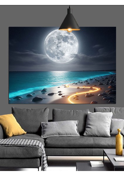Ayışığında Kumsal Deniz Dekoratif Kanvas - Mdf Ahşap Tablo indirimleri