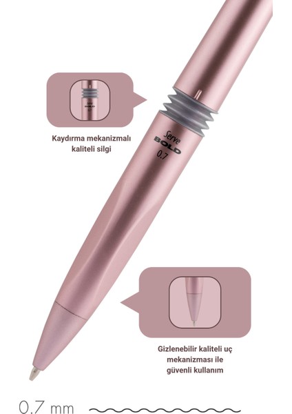 Bold Mekanik Kurşun Kalem 0,7 mm Metal Uç Metalik Pembe Hafif Gövde Profesyonel indirimleri