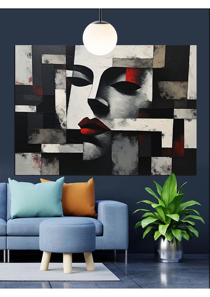 Soyut Yüz Maskeli Kadın Dekoratif Kanvas - Mdf Ahşap Tablo