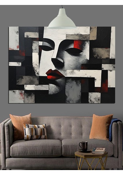 Soyut Yüz Maskeli Kadın Dekoratif Kanvas - Mdf Ahşap Tablo fırsatları