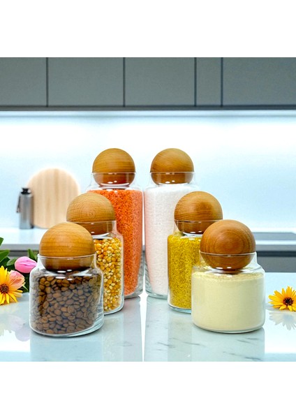Ahşap Top Kapaklı Cam Saklama Kavanozu Seti 1400 ml 800 ml 500 ml fiyatları