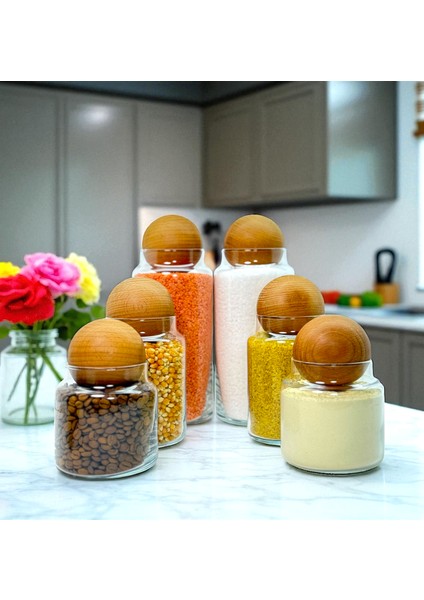 Ahşap Top Kapaklı Cam Saklama Kavanozu Seti 1400 ml 800 ml 500 ml fırsatları