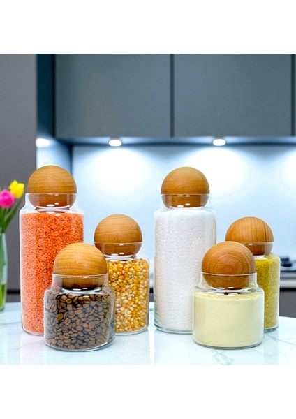 Ahşap Top Kapaklı Cam Saklama Kavanozu Seti 1400 ml 800 ml 500 ml indirimleri