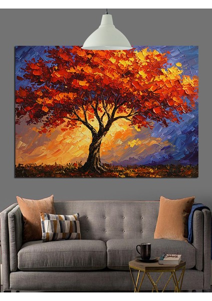 Sonbahar Kırmızı Ağaç Dekoratif Kanvas - Mdf Ahşap Tablo fiyatları