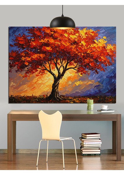 Sonbahar Kırmızı Ağaç Dekoratif Kanvas - Mdf Ahşap Tablo modelleri