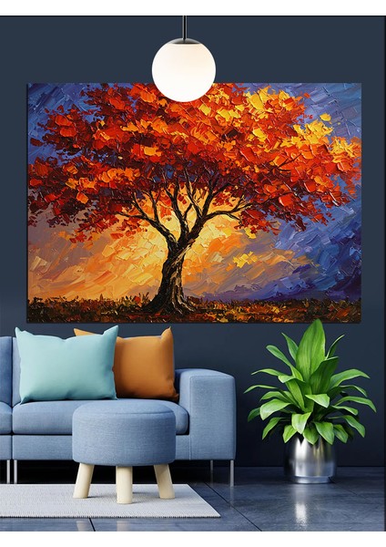 Sonbahar Kırmızı Ağaç Dekoratif Kanvas - Mdf Ahşap Tablo fırsatları