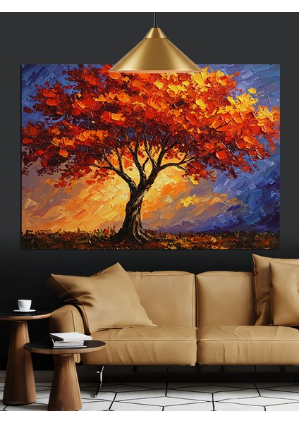 Sonbahar Kırmızı Ağaç Dekoratif Kanvas - Mdf Ahşap Tablo indirimleri