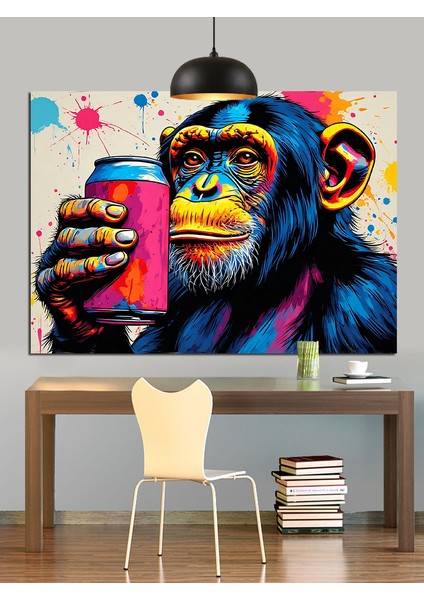 Kırmızı Bardak Maymun Dekoratif Kanvas - Mdf Ahşap Tablo