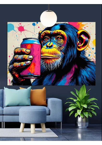 Kırmızı Bardak Maymun Dekoratif Kanvas - Mdf Ahşap Tablo fiyatları