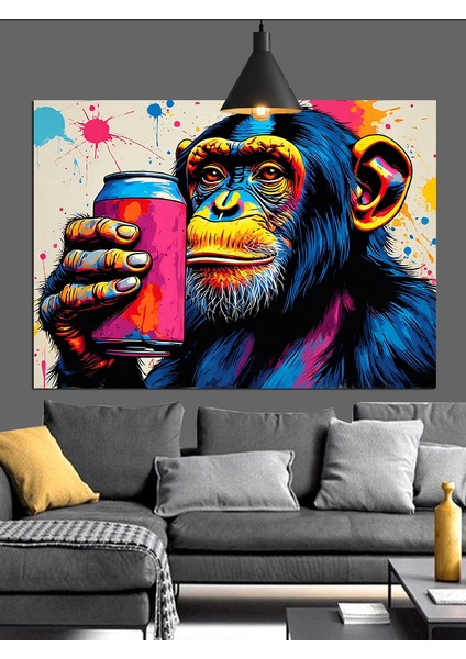 Kırmızı Bardak Maymun Dekoratif Kanvas - Mdf Ahşap Tablo fırsatları