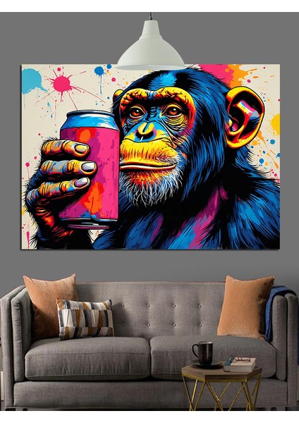 Kırmızı Bardak Maymun Dekoratif Kanvas - Mdf Ahşap Tablo indirimleri