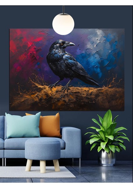 Siyah Kuzgun Tablo Dekoratif Kanvas - Mdf Ahşap Tablo