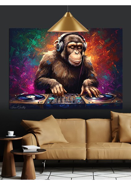 Dj Maymun Kulaklık Dekoratif Kanvas - Mdf Ahşap Tablo
