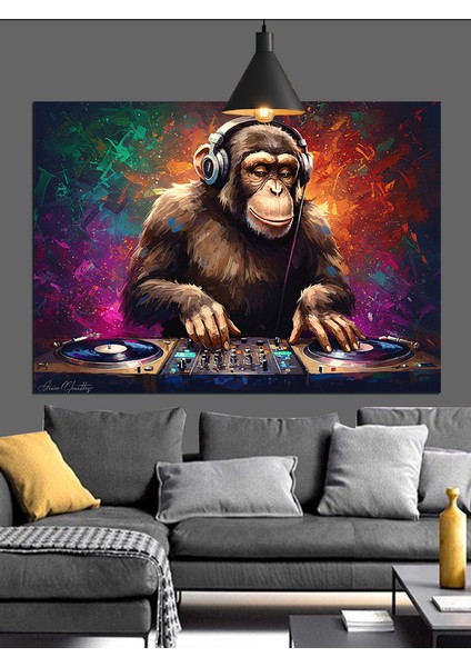 Dj Maymun Kulaklık Dekoratif Kanvas - Mdf Ahşap Tablo fiyatları