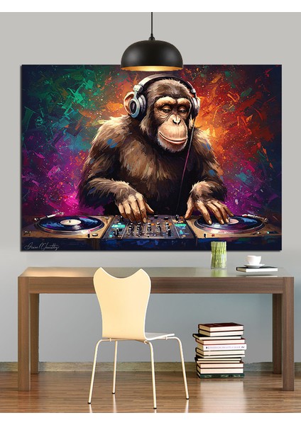 Dj Maymun Kulaklık Dekoratif Kanvas - Mdf Ahşap Tablo fırsatları