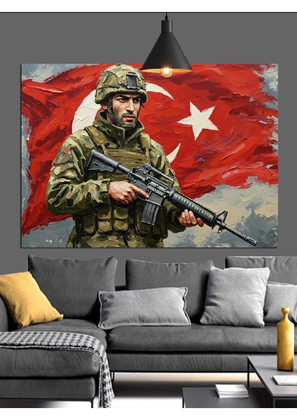 Asker Türk Bayrağı Dekoratif Kanvas - Mdf Ahşap Tablo