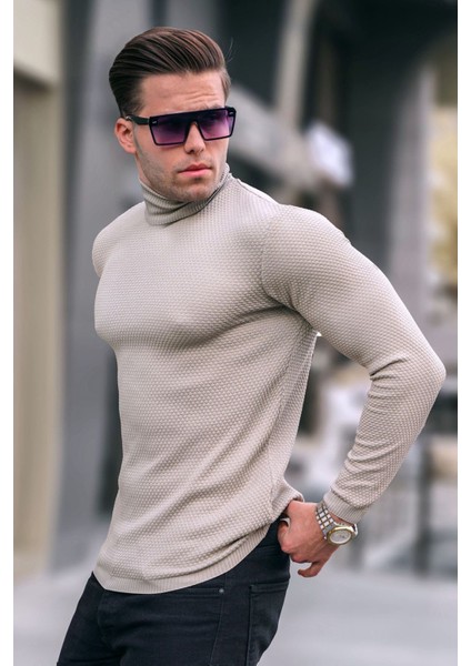 Bej Balıkçı Yaka Erkek Triko Kazak 6306 fiyatları