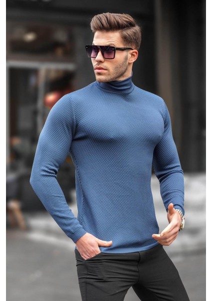 Lacivert Balıkçı Yaka Erkek Triko Kazak 6306