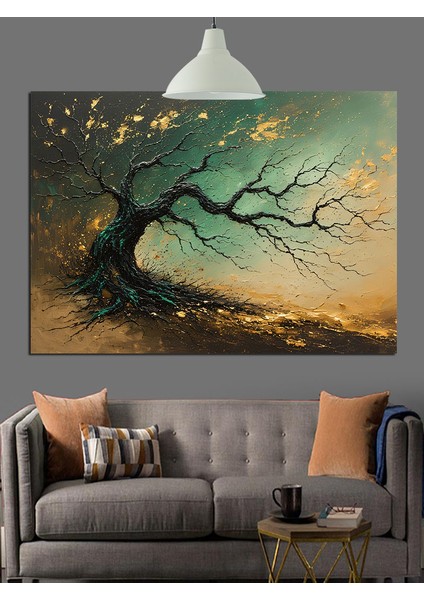 Köklü Rüzgarlı Ağaç Dekoratif Kanvas - Mdf Ahşap Tablo