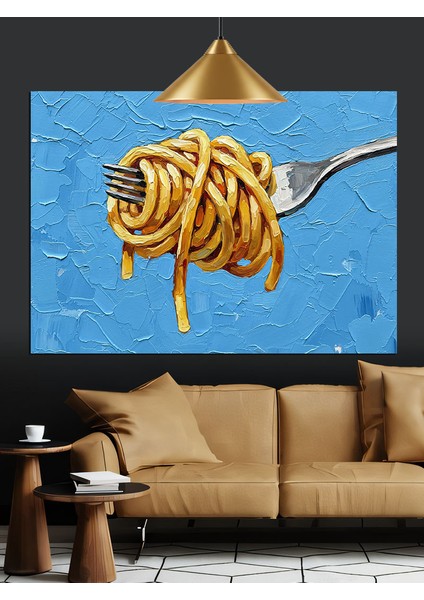 Çatalda Spagetti Sanat Dekoratif Kanvas - Mdf Ahşap Tablo