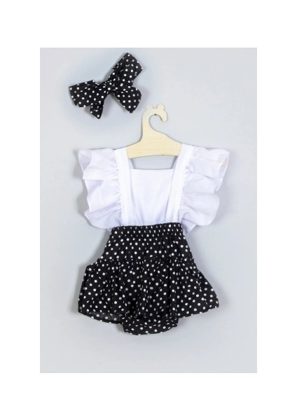 Kız Çocuk Siyah Puantiye Salopet Bandana ve Babet Çorap Set fiyatları