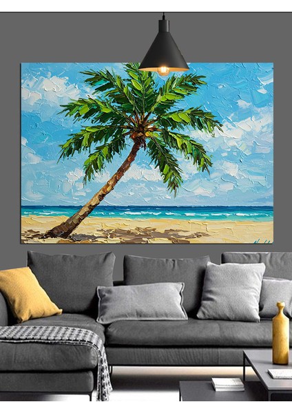 Palmiye Kumsal Deniz Dekoratif Kanvas - Mdf Ahşap Tablo