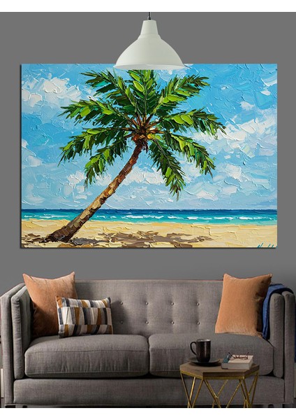 Palmiye Kumsal Deniz Dekoratif Kanvas - Mdf Ahşap Tablo fiyatları